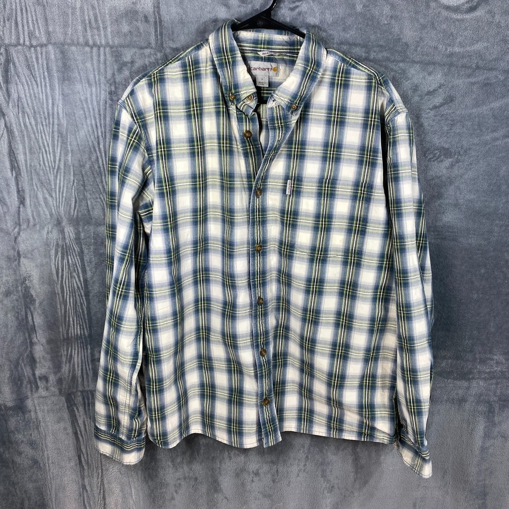 Carhartt Shirt Mens Large Blue Plaid Button Down Rugged Outdoor Wear Relaxed Fit